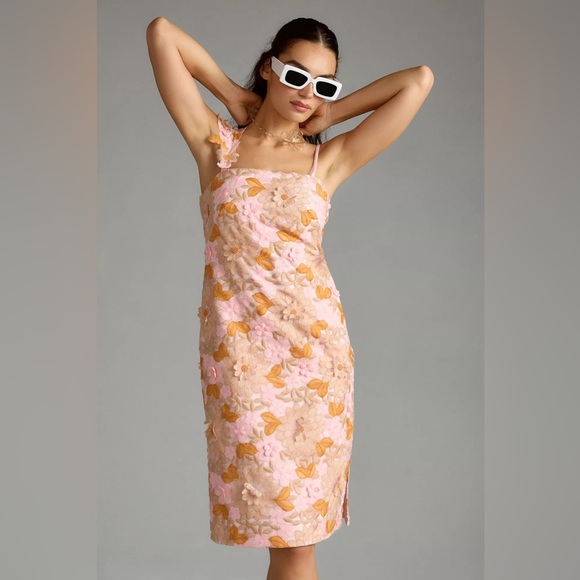 Anthropologie Floral Appliqué Embroidered Dress - Picture 1 of 15